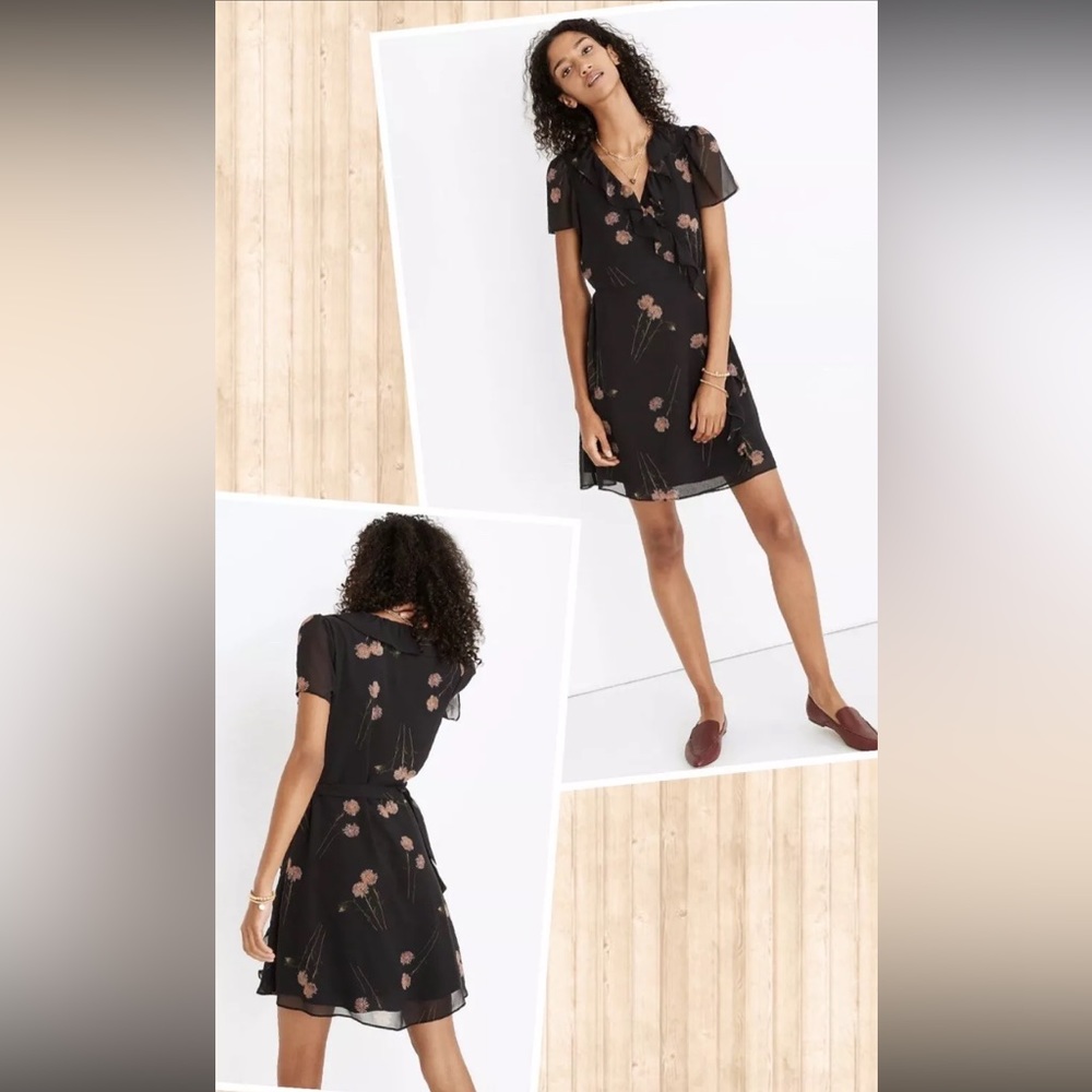 MADEWELL Georgette Ruffle-Wrap Mini Dress in Aster Portrait Size M EUC